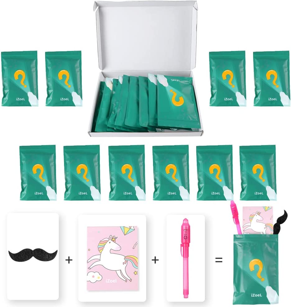 iZoeL 10 Invisible Ink Pen Secret Pen 10 Notebook 10 mustache, Unicorn Invisible Writing with UV Light, Invisible UV Pens Detective Birthday Pinata Party Bags Filler School Prize