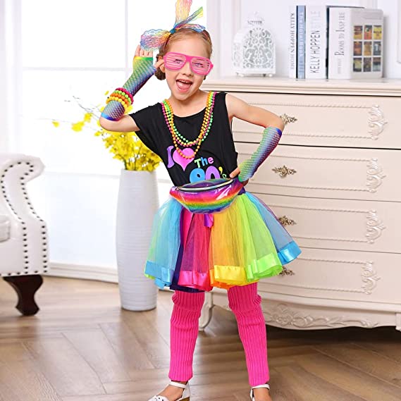 iZoeL 80s Fancy Dress for Women Halloween Costumes for Girls 80s Accessories 80s Costume80s Outfits - Waist Packs Tutu Skirt 4 Layers, Headband Leg Warmers Necklace Bracelets