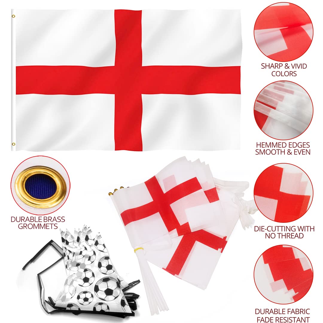 iZoeL World Cup Decorations 2022, Large England Flag England Bunting Banner England Hand Flag Football Bunting for World Cup Football 2022 Indoor Outdoor Decorations- House Garden School Bar