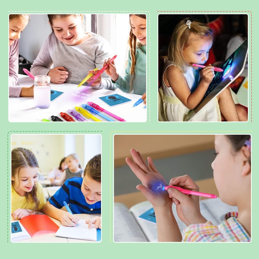 iZoeL 18 Invisible Ink Pen Secret Pen 18 Notebook 18 mustache, detective Men Invisible Writing with UV Light, Invisible UV Pens Detective Birthday Pinata Party Bags Filler School Prize