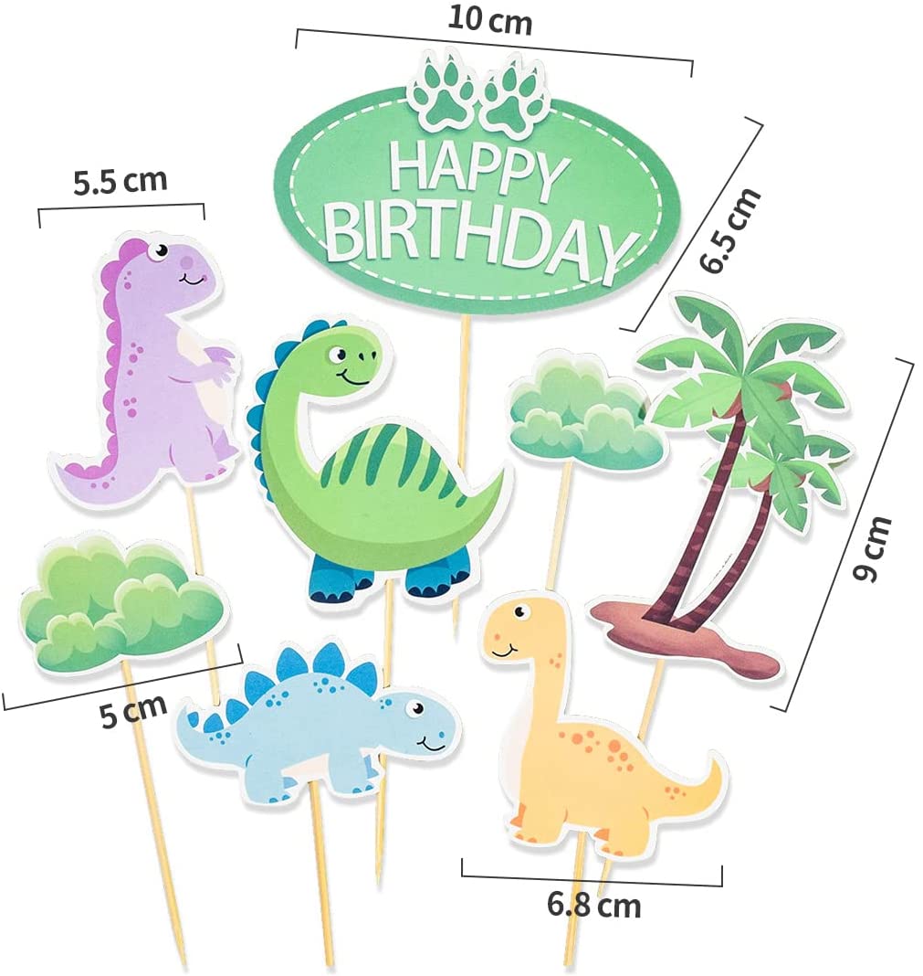 iZoeL 3D Dinosaur Cake Toppers, Dinosaur Cake Decoration, Dinosaur Happy Birthday Caker Topper,Dinosaur Cupcake Topper for Kids Boys Birthday Party Cake - 21PCS - Reusable
