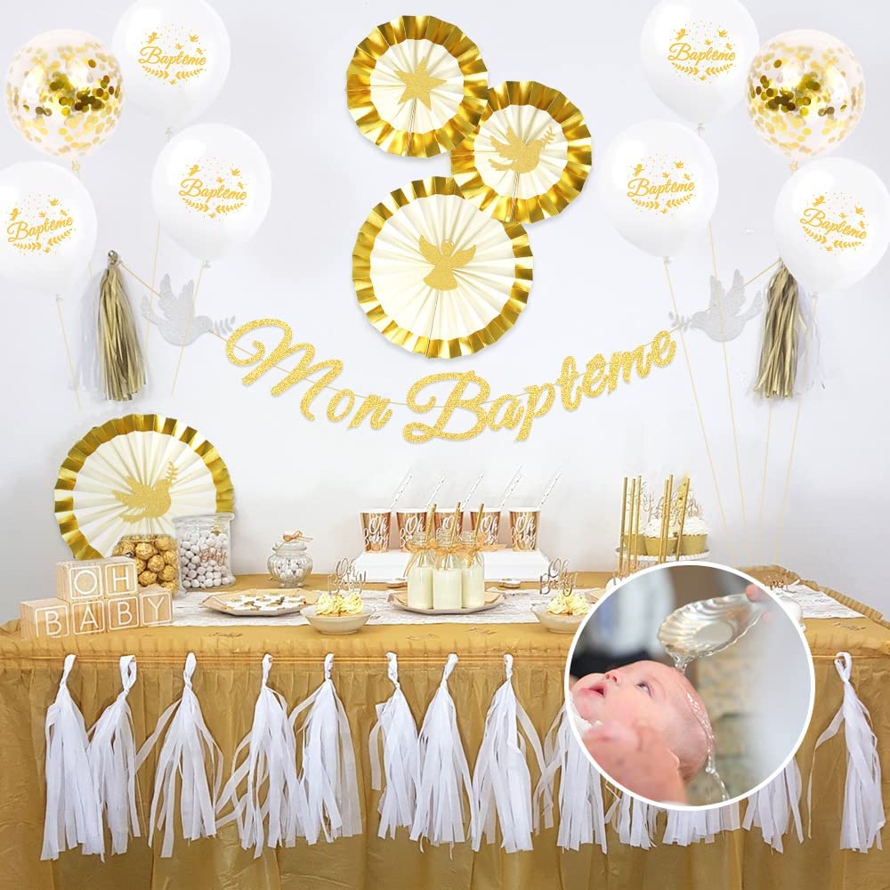 iZoeL Mon Baptême Bannière Baby Shower Décoration -fans