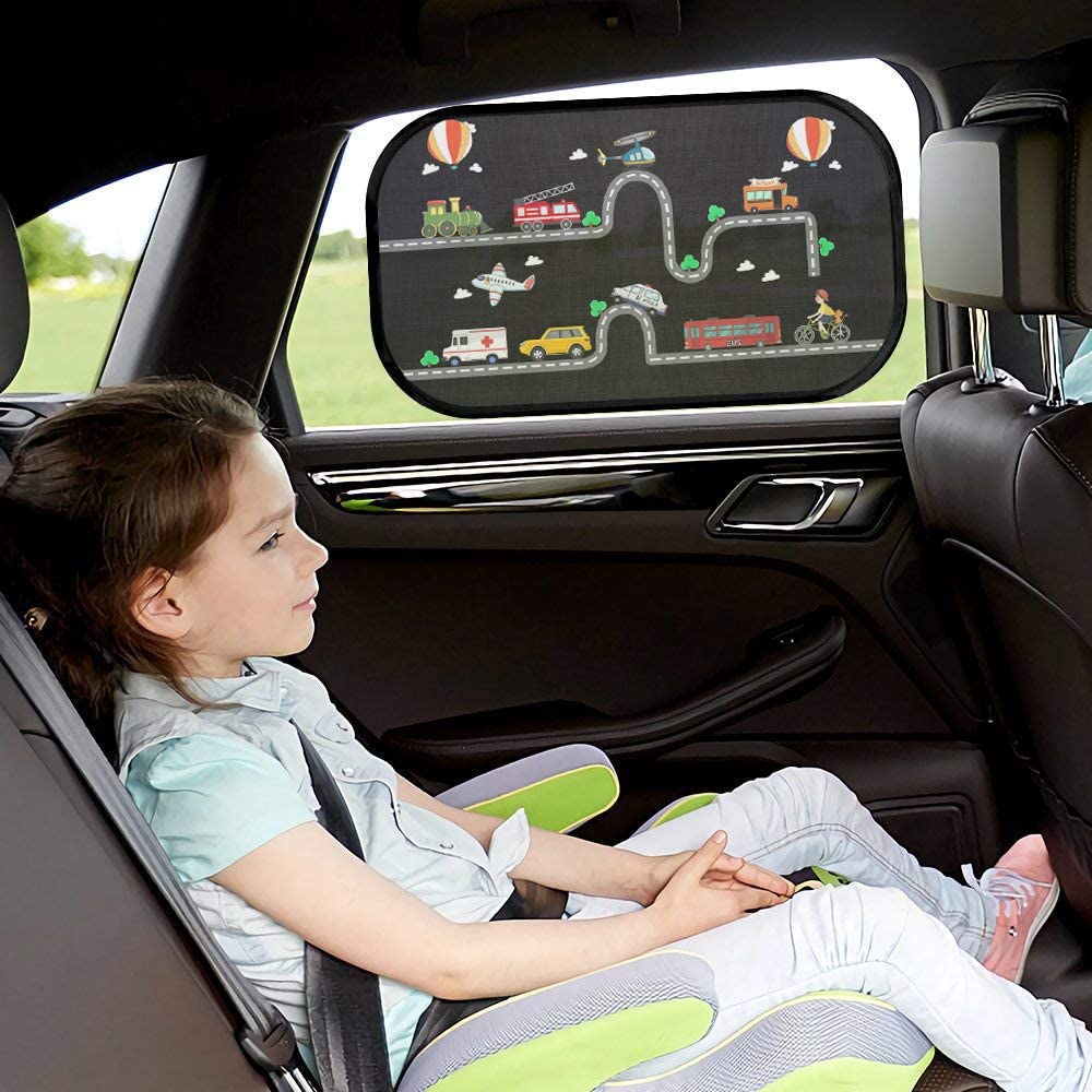 iZoeL Car Sun Shade for Baby Kids 2 Pack, Static Cling Side Window Car Annimal Lion, 80GSM Rear Sunshades Universal with 8 Suction Cups and Storage Bag - Sun Glare and UV Rays ProtectionProtection