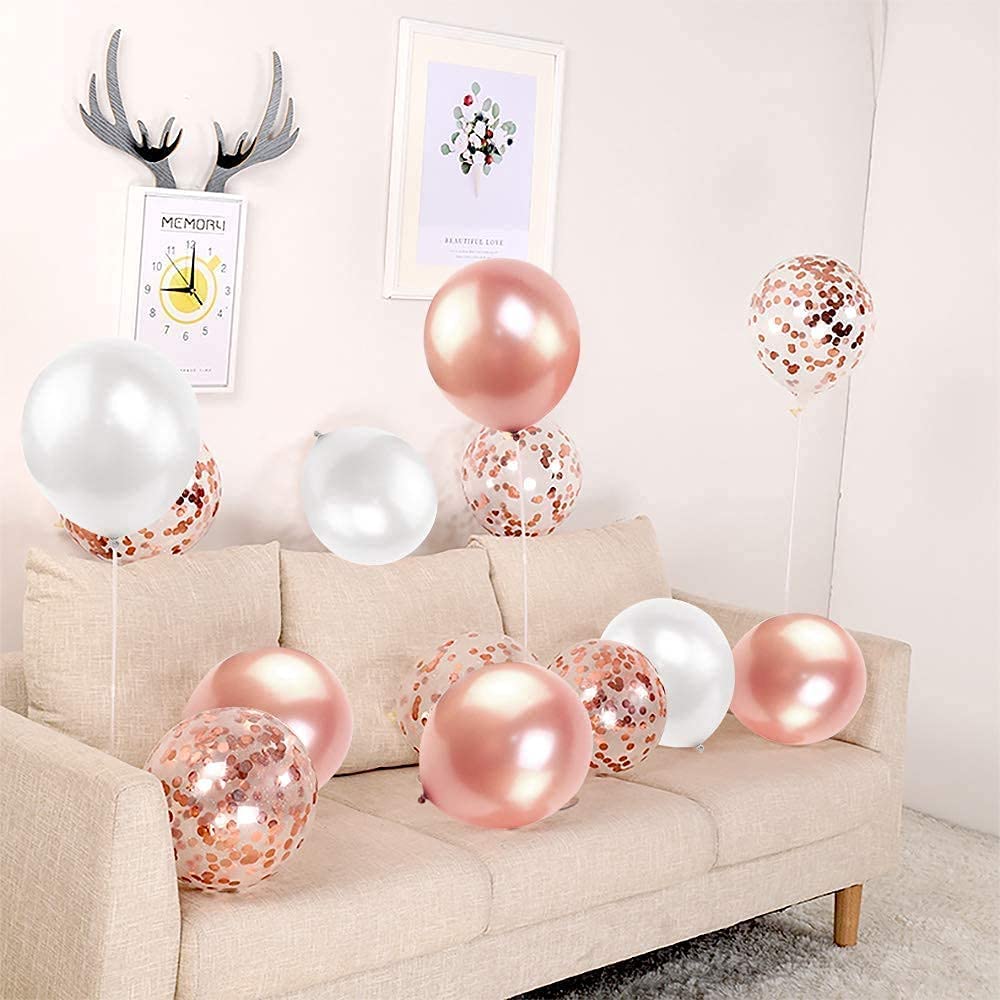 iZoeL Rose Gold Balloon Arch Garland Kit for Girl Woman Birthday Party Decoration with Tape Strips Tie Tools Flower Clips Latex Confetti Foil Star Balloon - Anniversary Celebration Supplies