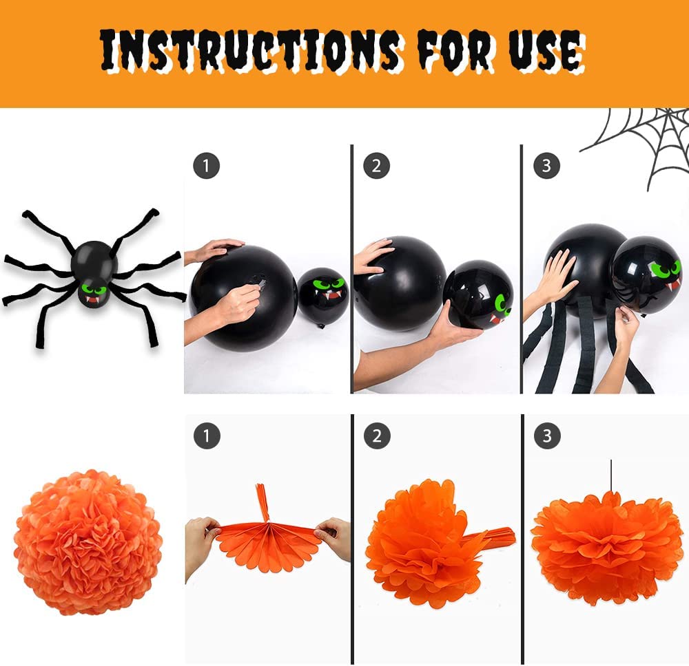 iZoeL Halloween Balloon Party Decoration Big Tree Aluminum Film Pulling Flag Folding Flowers Spider A Roll of Crepe Paper