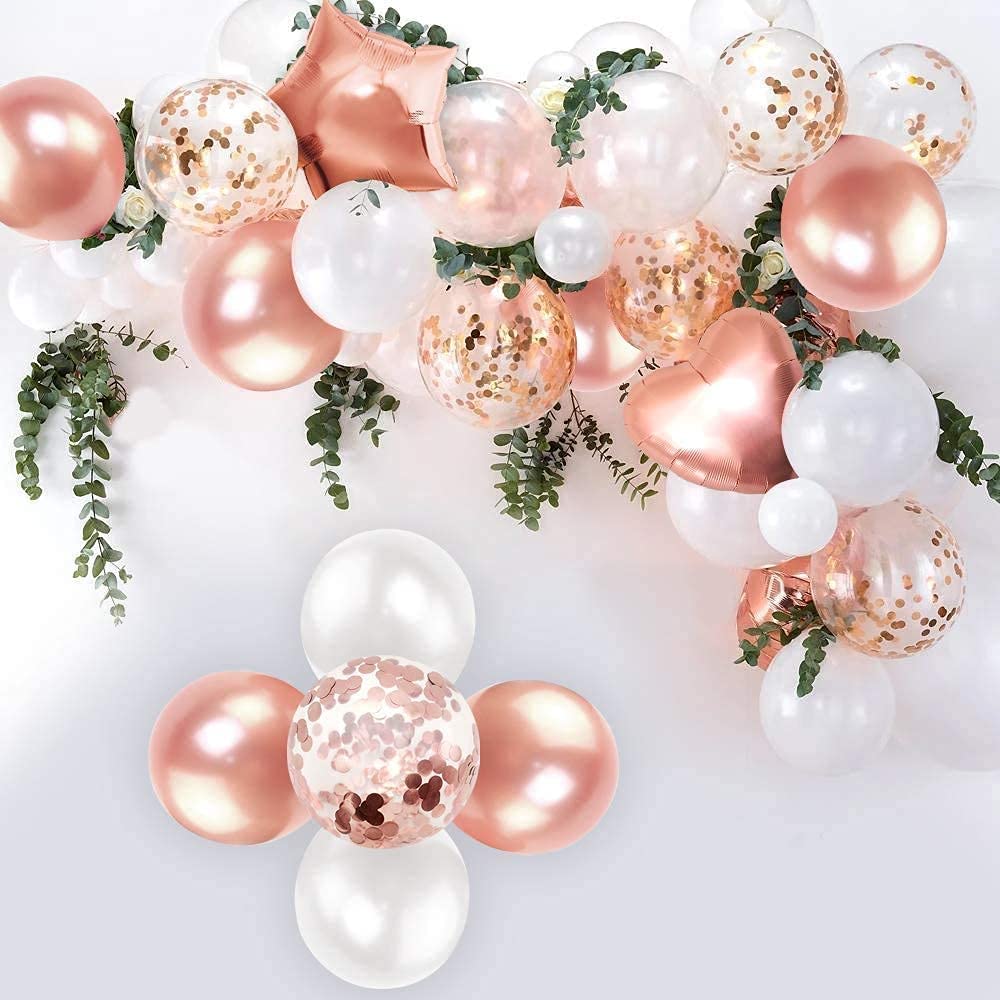 iZoeL Rose Gold Balloon Arch Garland Kit for Girl Woman Birthday Party Decoration with Tape Strips Tie Tools Flower Clips Latex Confetti Foil Star Balloon - Anniversary Celebration Supplies
