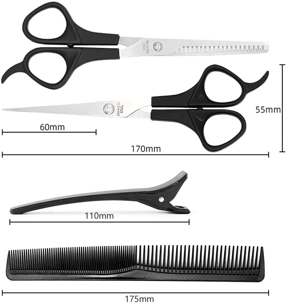 iZoeL Black Hair Scissor kit, Hairdressing Scissors, Professional Hairdresser Scissors Stainless Steel Thinning hair shears barber scissors Storage bag Comb Clips - Hair Cutting Beard Home Use