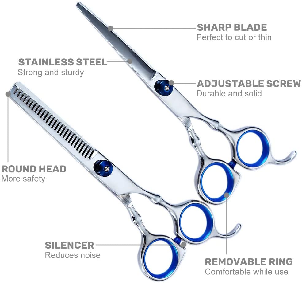 iZoeL Hair Scissor kit Hairdressing Scissors Professional Hairdresser Scissors Stainless Steel Thinning Scissors Adjustable Hair Shears with Storage bag Comb Clips Barber Cape Home Use