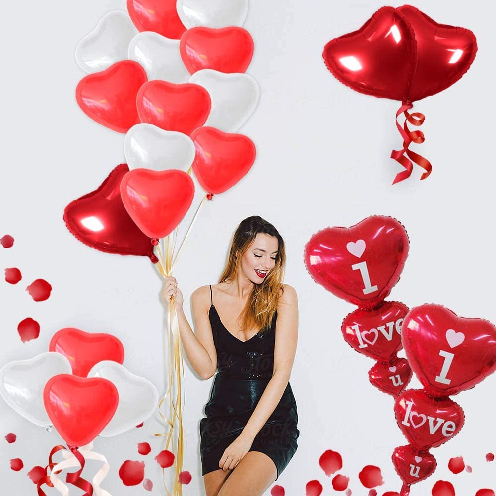 iZoeL Romantic Decorations - 2pcs I Love You balloons Heart Balloon, Red Hearts Garland, 1000pcs Rose Petals Heart for Wedding Anniversary Engagement Party Decorations