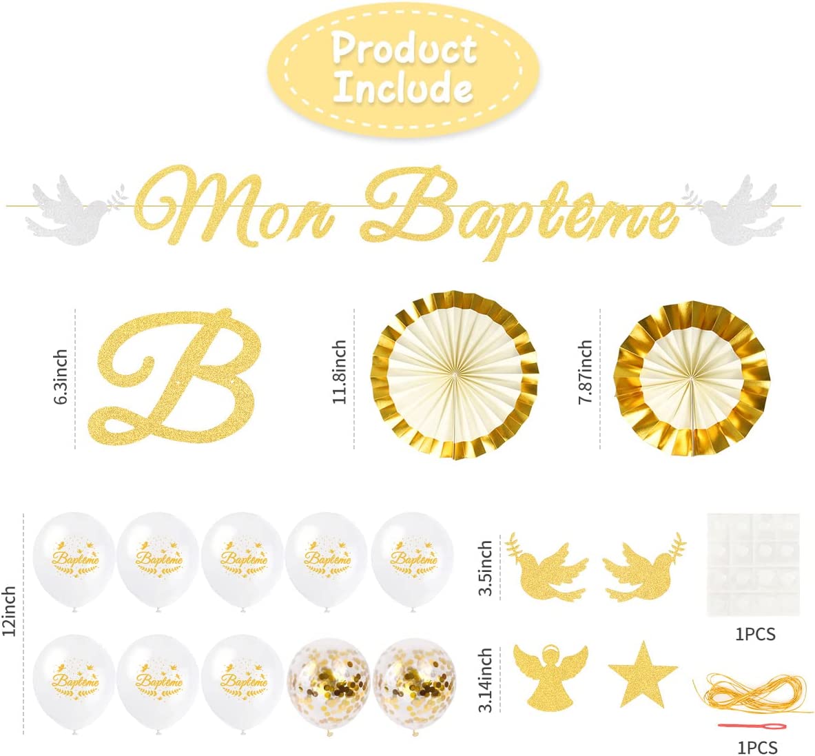 iZoeL Mon Baptême Bannière Baby Shower Décoration -fans