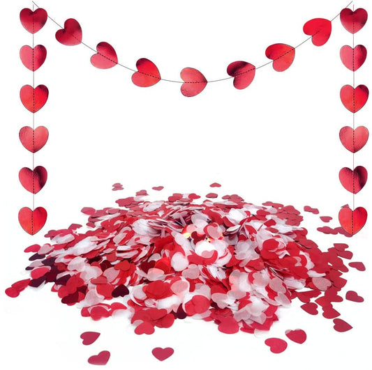iZoeL Valentines Decorations, Valentine Red Hearts Garland 2m, Paper Heart Confetti 5000pcs, for valentines day decorations Wedding Anniversary Engagement Party (Red)