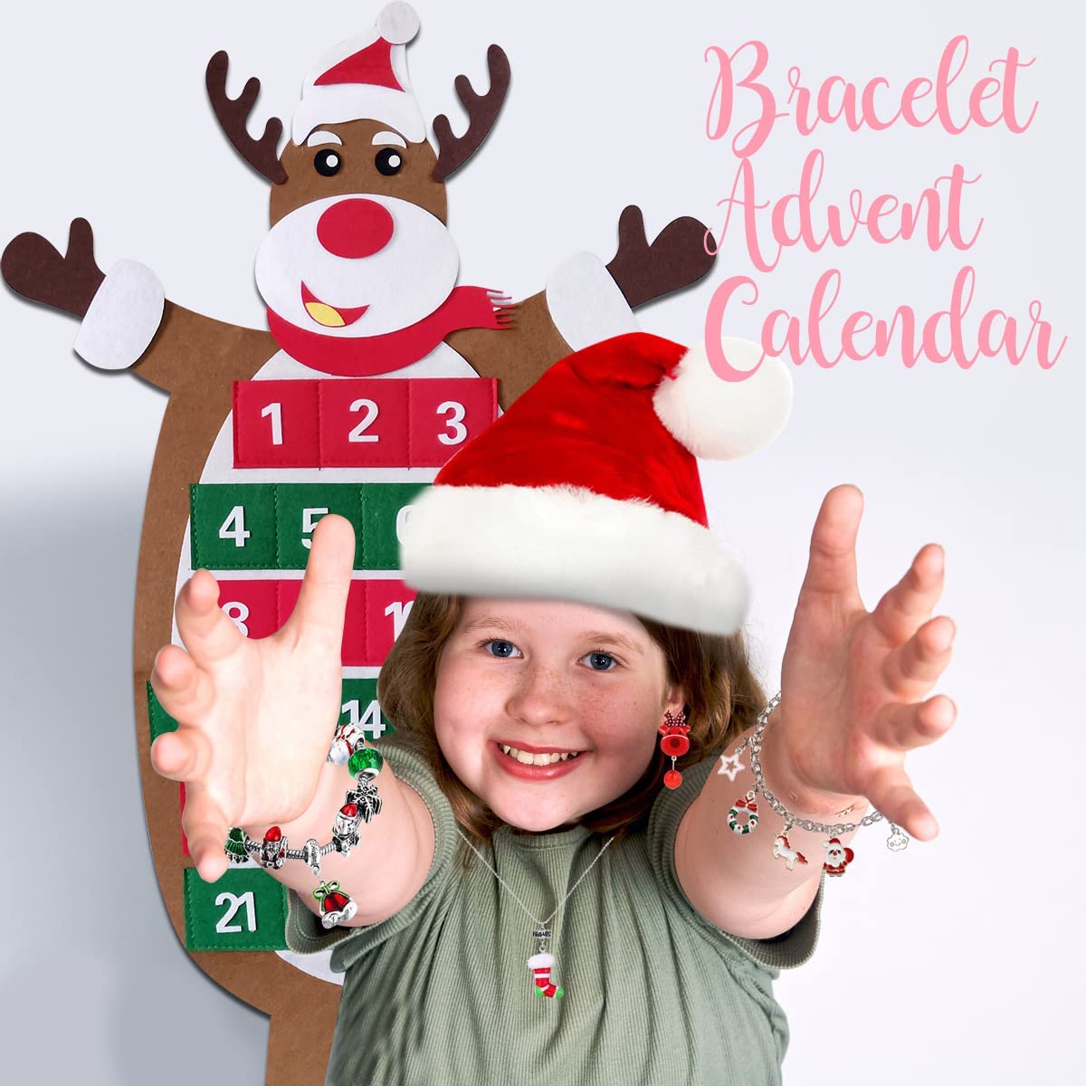 iZoeL Advent Calendar Jewellery 2021 for Girls Kids, 24 Felt Elk Bracelets Charms Earings for Daughter Niece Sister Granddaughter - Traditional Advent Calendar (Plastic)