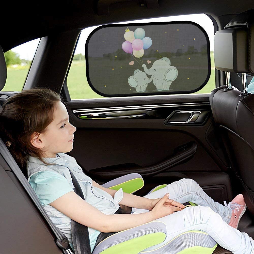 iZoeL Car Sun Shade for Baby Car Window Shades kid 2 Pack Elephant Side Rear Sunshades Static Cling 80GSM 8 Suction Cups Storage Bag - Sun Glare and UV Rays Protection Universal