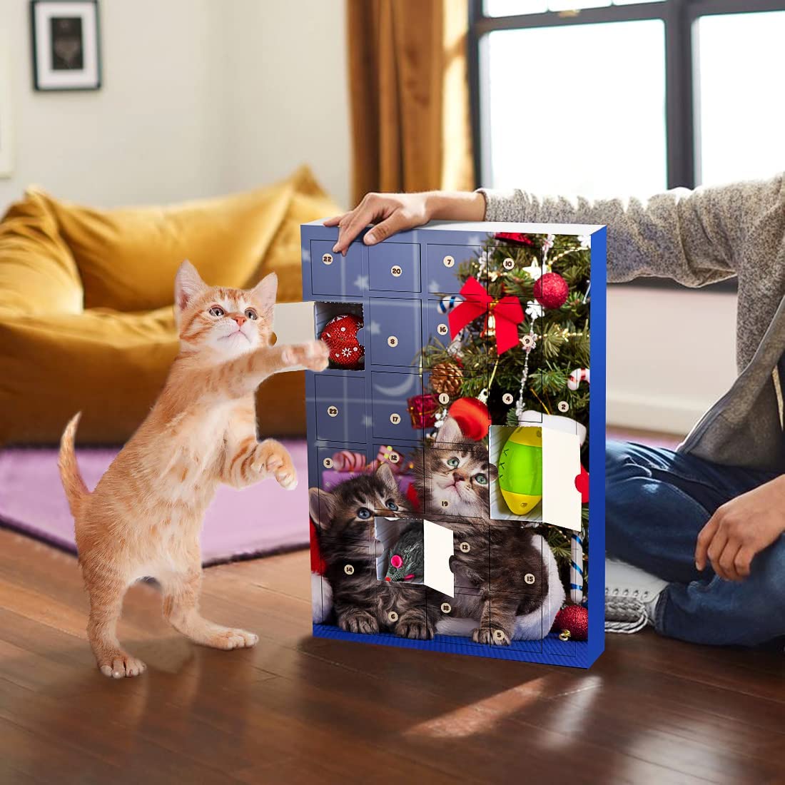 iZoeL Cat Advent Calendar 2022, 24Pcs Interactive Cat Toys for Indoor Cats - Christmas Cat Collars Cat Bow Tie Feather Toys for Cats, Fish Fake Mouse Bell Balls for Cat Christmas Gifts