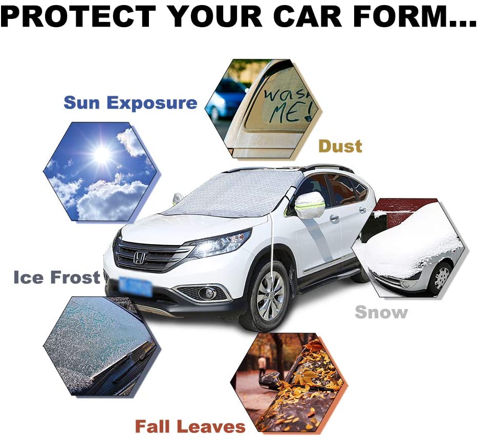 iZoeL Car Windscreen Cover with magnets for Frost Snow Ice Sun Shade 2 Hooks Universal for SUV Car Trucks