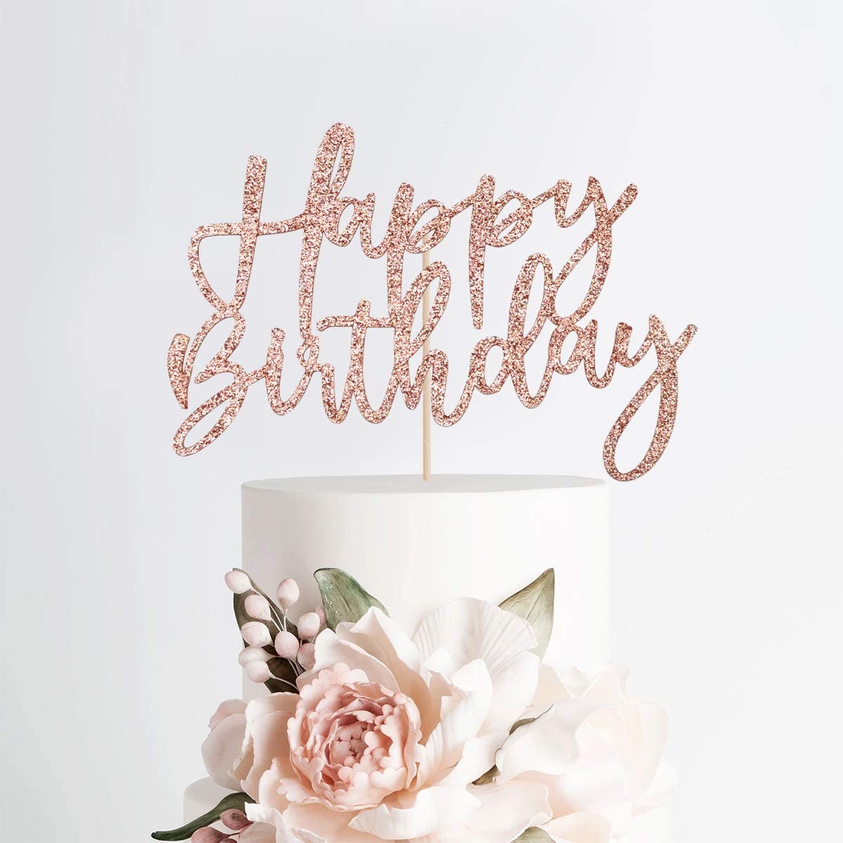 iZoeL 2 Sets Cake Decoration Rose Gold Cake Topper Happy Birthday Banner Confetti Balloon Stars Heart Cake Topper for Women Girls Rose Gold Theme Birthday Party Decor Hen Party