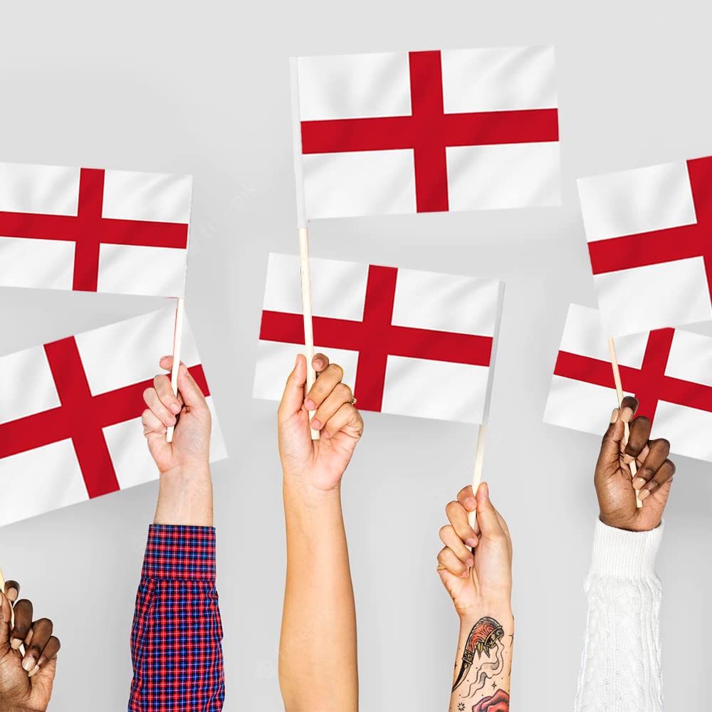 iZoeL World Cup Decorations 2022, England Hand Flag 32pcs England Flags on Stick for World Cup Football 2022 Indoor Outdoor Decorations- House Garden School Restaurant Bar Football Match