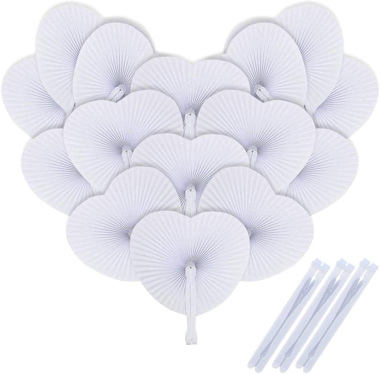 iZoeL Hand Fan Folding for Wedding Decoration Paper Fan Heart Shaped as Church Gift Party Favors Set of 48
