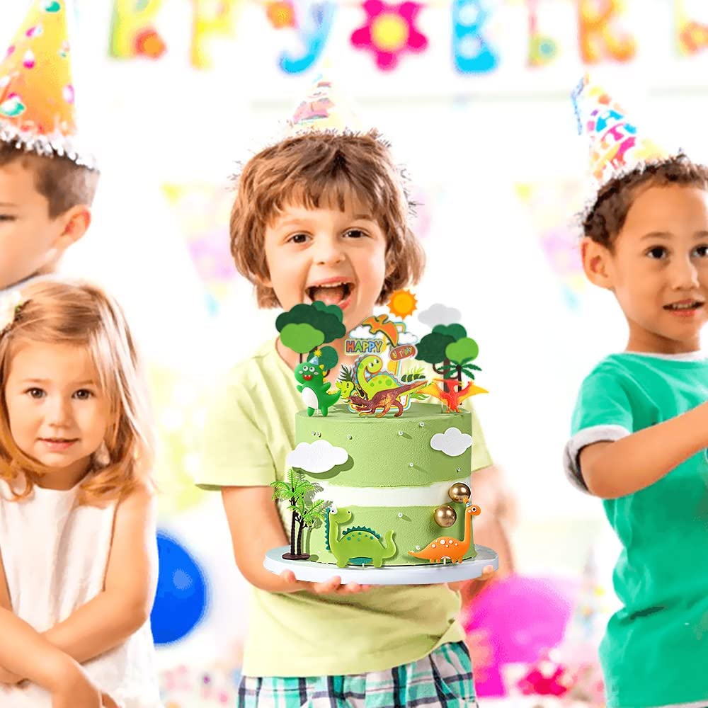 iZoeL 3D Dinosaur Cake Toppers, Dinosaur Cake Decoration, Dinosaur Happy Birthday Caker Topper, Dinosaur Cupcake Topper for Kids Boys Birthday Party Cake - 19PCS - Reusable