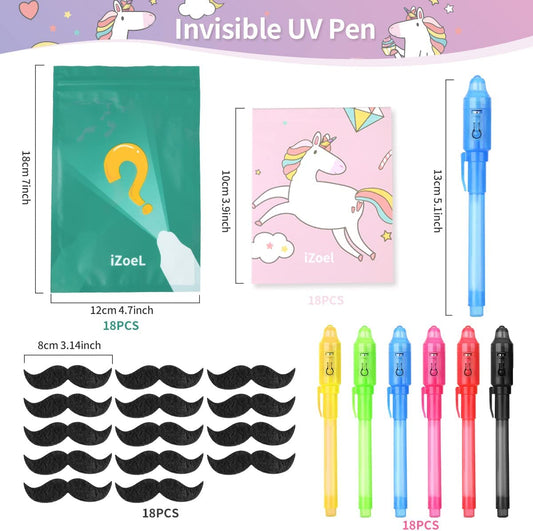 iZoeL 10 Invisible Ink Pen Secret Pen 10 Notebook 10 mustache, Unicorn Invisible Writing with UV Light, Invisible UV Pens Detective Birthday Pinata Party Bags Filler School Prize