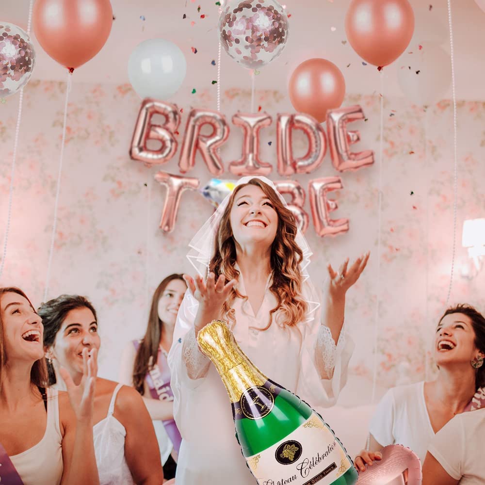 iZoeL Hen Party Decoration, Hen Party Accessories, Rose Gold Bride To Be Banner, Bride To Be Veil, Champagne Balloon, Tattoos for Team Bride, Bride Cake Topper, Confetti Balloons for Hen Do Wedding