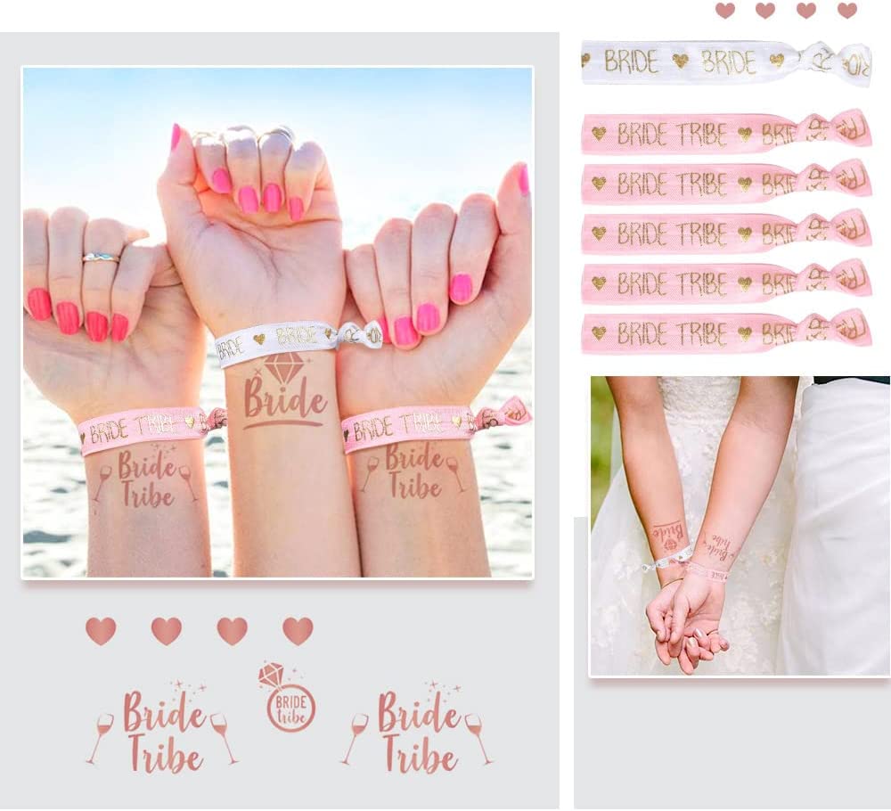 iZoeL Hen Party Accessories, 16 Hen Party Cups Straws, 1 Bride Bracelet Bride Tribe Bracelet, Tattoos Bride Tribe - Hen Party Decoration Hen Party Bag Fillers Hen Do Bride to Be Decorations