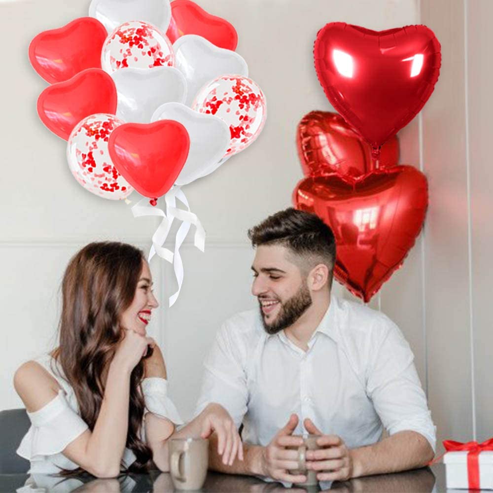 iZoeL Valentines Day Balloons Decorations XXL LOVE Letter Balloon 50pcs Heart Candles 1000pcs Rose Petals Red White Heart Confetti Balloons for Wedding Anniversary Engagement Party Newly Weds