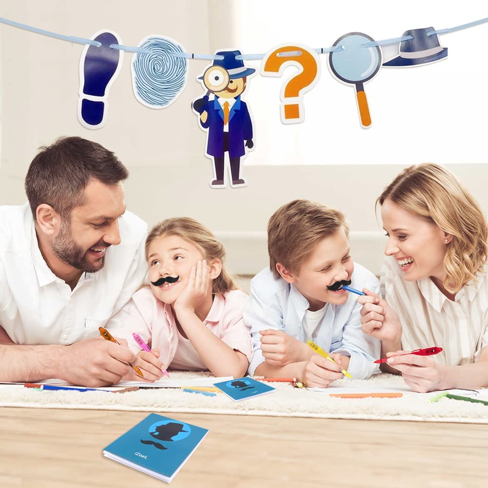 iZoeL 10 Invisible Ink Pen Secret Pen 10 Notebook 10 mustache, Invisible Writing with UV Light, Invisible UV Pens Detective Birthday Pinata Party Bags Filler School Prize -Boys Girls