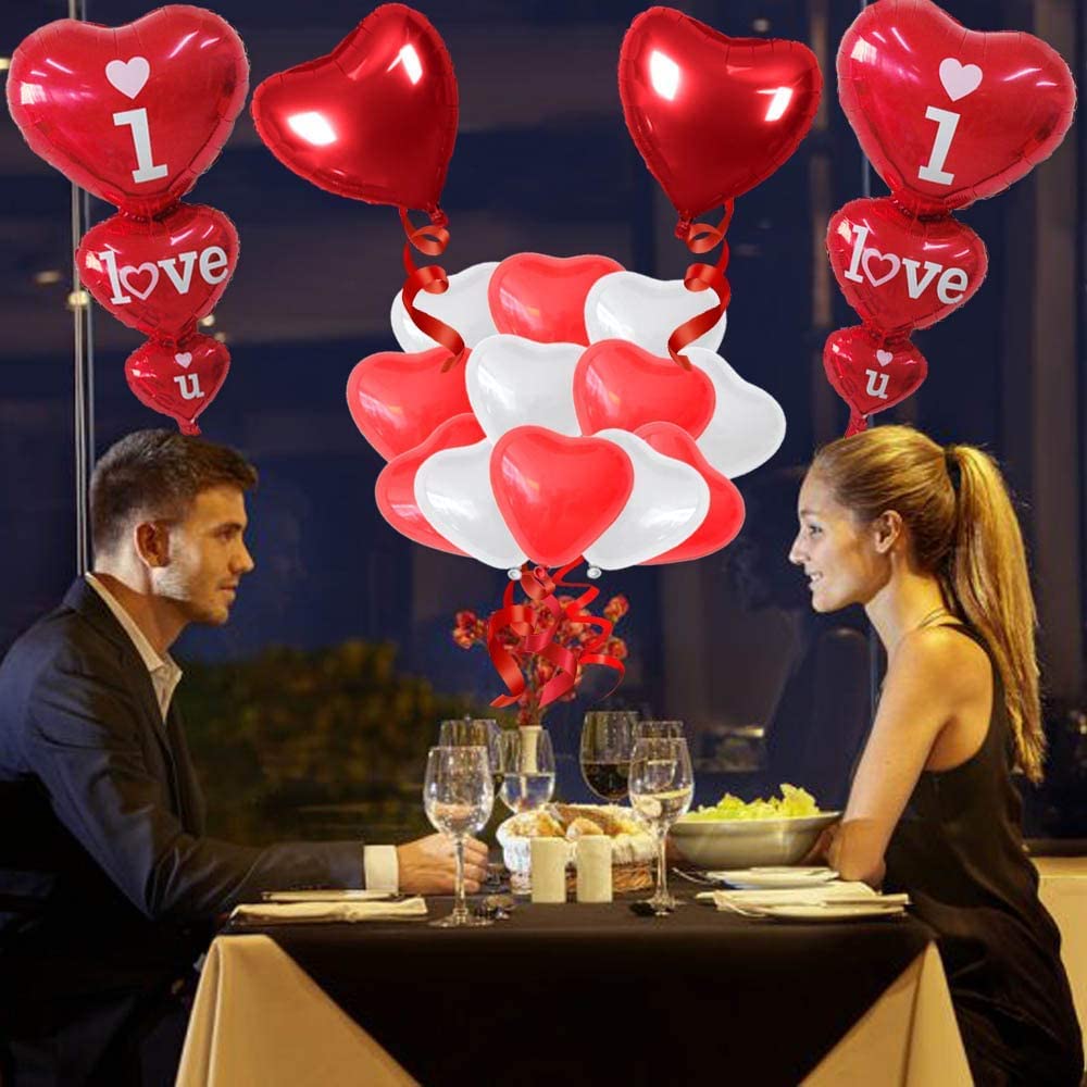 iZoeL Romantic Decorations - 2pcs I Love You balloons Heart Balloon, Red Hearts Garland, 1000pcs Rose Petals Heart for Wedding Anniversary Engagement Party Decorations