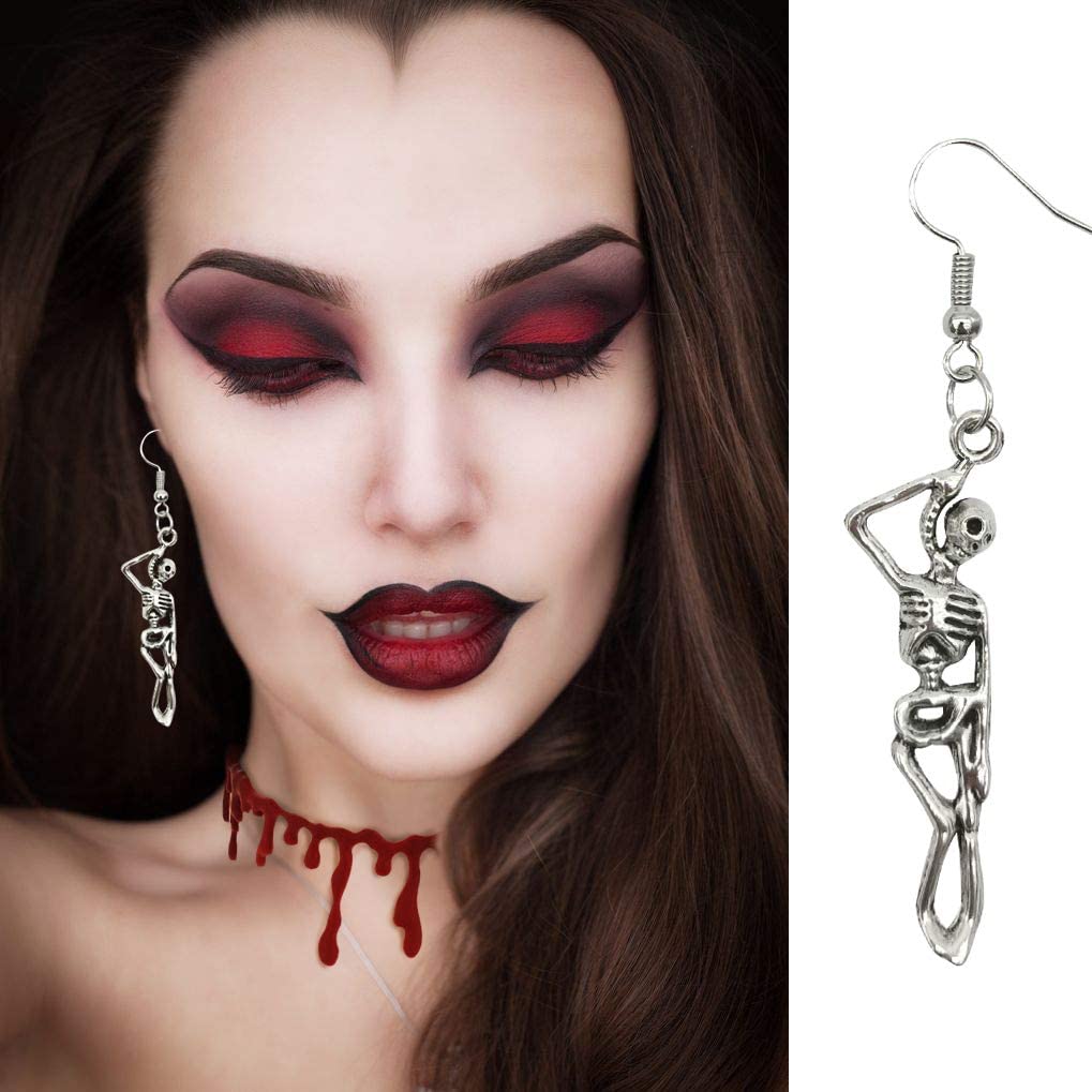 iZoeL 6pcs Halloween Decoration, 3 Halloween Bloody Necklace, 3 Halloween Earring (Skull, Bat, Spider), for Fright Night Masquerade Horror Fancy Dress Party Women Man Kid Boy Girl