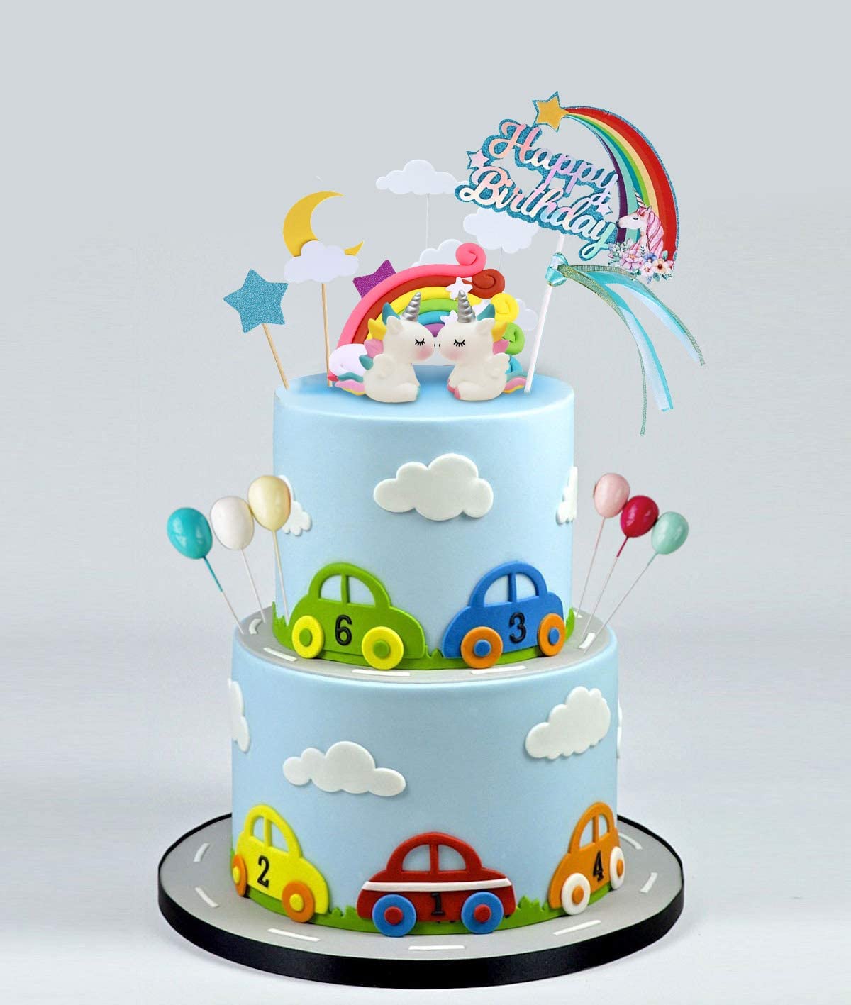 iZoeL 21pcs Unicorn Cake Topper Kit Cloud Rainbow Balloon Happy Birthday Banner Cake Decoration For Boy Girl Kid Birthday