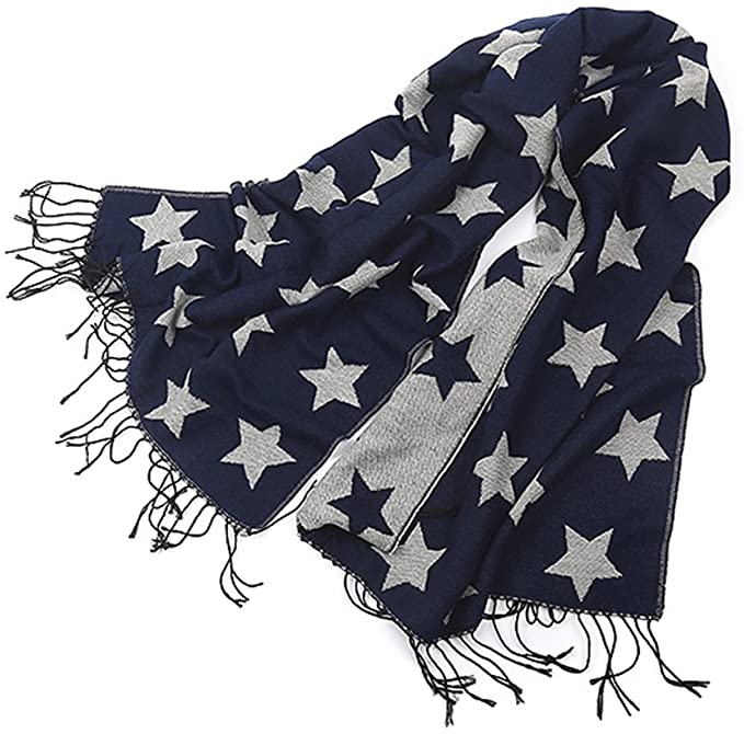 iZoeL Star Scarf Women Shawl Winter Wraps Warm Blanket with Tassel Idea for Ladies Girls Navy Blue