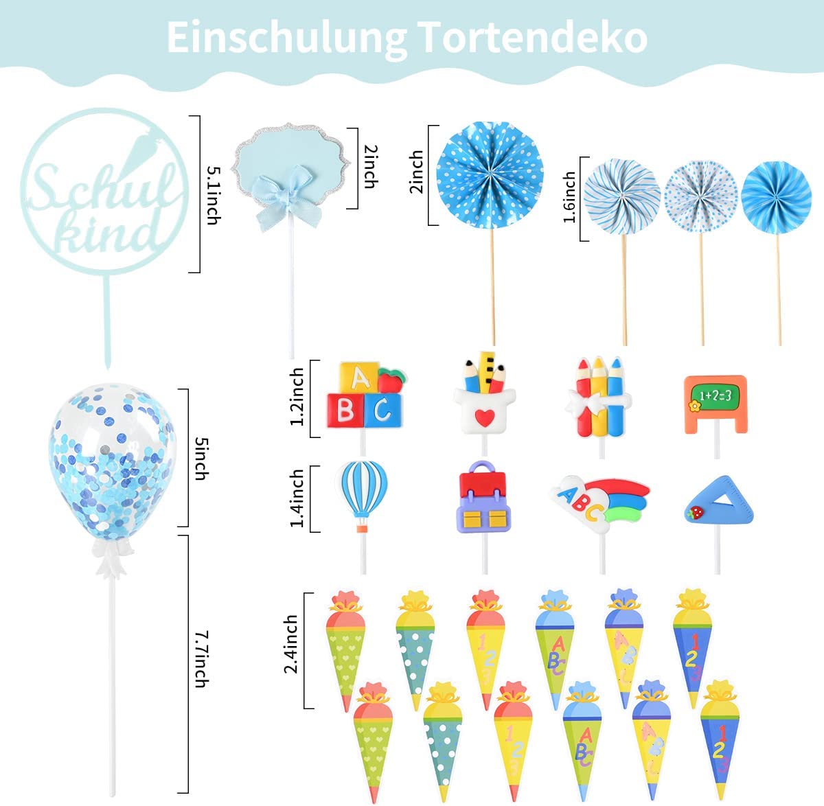 iZoeL Cake Decoration First Day of School Boys School Child Cake Decoration School Sugar Bag Cake Topper Confetti Balloon Paper Fan ABC 123 Cake Cupcake Muffin Decoration Cake Toppers
