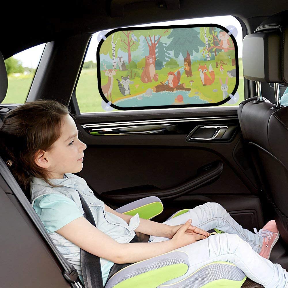 iZoeL Car Sun Shade for Baby Kids 2 Pack, Static Cling Side Window Car Annimal Lion, 80GSM Rear Sunshades Universal with 8 Suction Cups and Storage Bag - Sun Glare and UV Rays ProtectionProtection