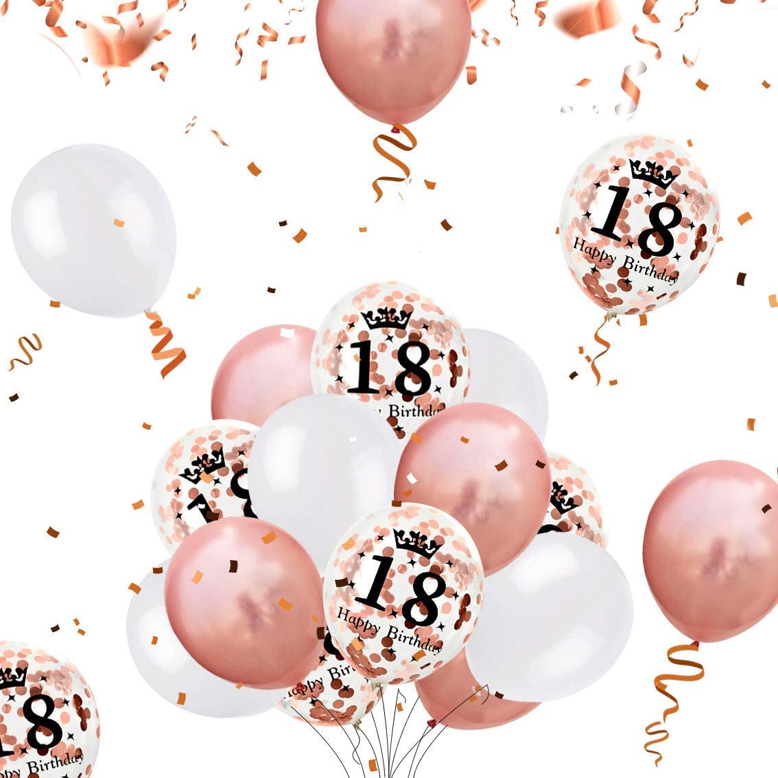 iZoeL 18th Rose Gold Birthday Party Decoration, Happy Birthday Banner, Helium Number Balloon 18 XXL, 2 Rose Gold Fringe Curtain, Latex Confetti Balloon, Table Confetti Girl Women