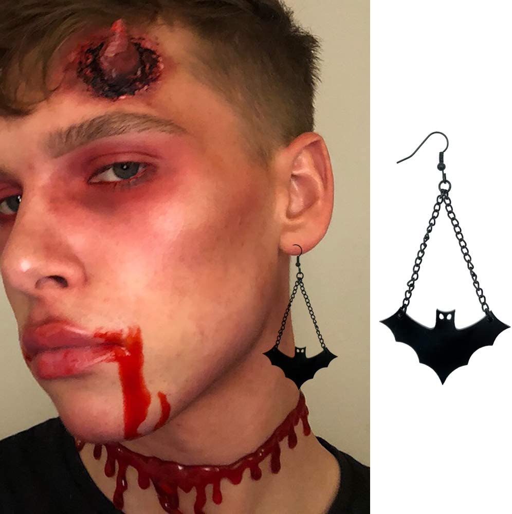 iZoeL 6pcs Halloween Decoration, 3 Halloween Bloody Necklace, 3 Halloween Earring (Skull, Bat, Spider), for Fright Night Masquerade Horror Fancy Dress Party Women Man Kid Boy Girl