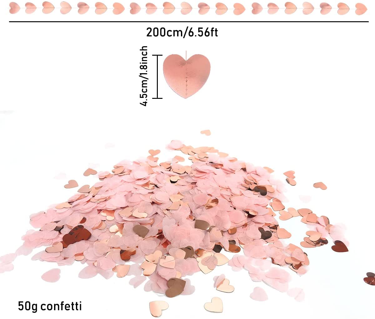 iZoeL Valentines Decorations, Rose Gold Hearts Garland 2m, Paper Heart Confetti 5000pcs, for Valentines Day Decorations Wedding Anniversary Engagement Party (Rose Gold)