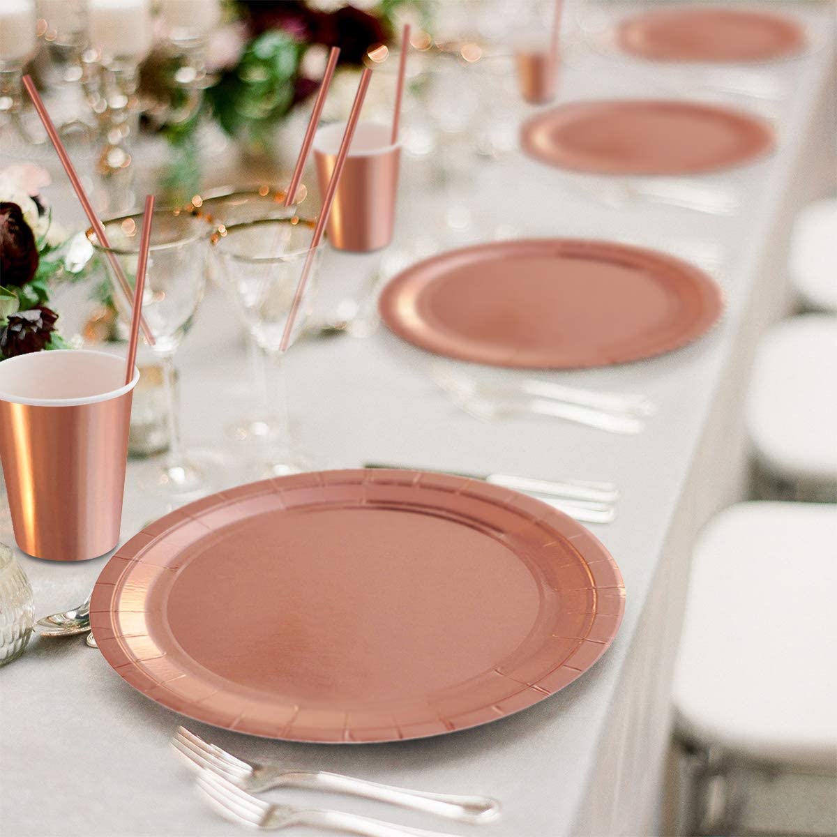 iZoeL 120pcs Rose Gold Straws, Rose Gold Party Tableware, for Wedding Anniversary Birthday Party Decorations for 120 Guests