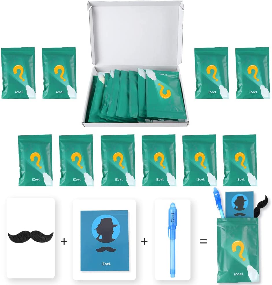 iZoeL 10 Invisible Ink Pen Secret Pen 10 Notebook 10 mustache, Invisible Writing with UV Light, Invisible UV Pens Detective Birthday Pinata Party Bags Filler School Prize -Boys Girls