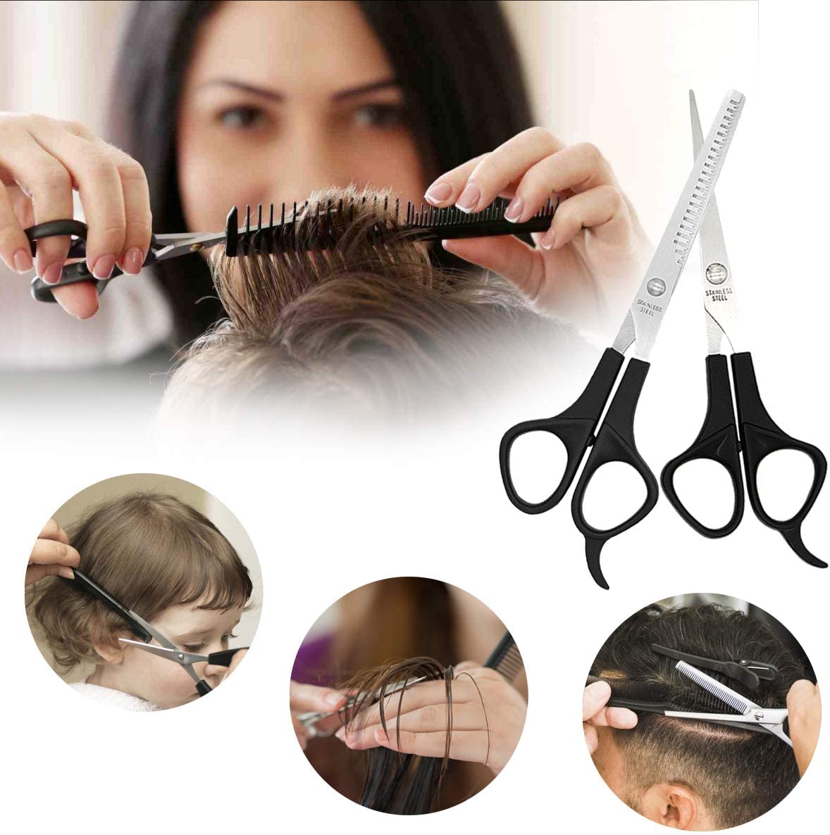 iZoeL Black Hair Scissor Kit Hairdressing Scissors Professional Hairdresser Scissors Stainless Steel Thinning Hair Shears Barber Scissors Storage Bag Comb Clips Barber Cape - Home Use