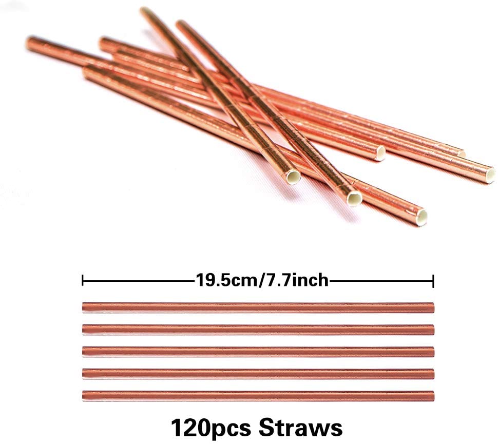 iZoeL 120pcs Rose Gold Straws, Rose Gold Party Tableware, for Wedding Anniversary Birthday Party Decorations for 120 Guests