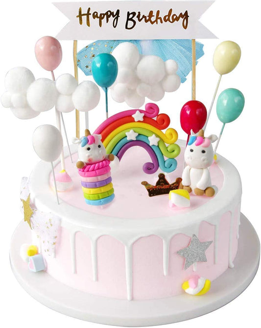 iZoeL Unicorn Cake Topper Kit Cloud Rainbow Balloon Happy Birthday Banner Cake Decoration For Boys Girls Kids Birthday