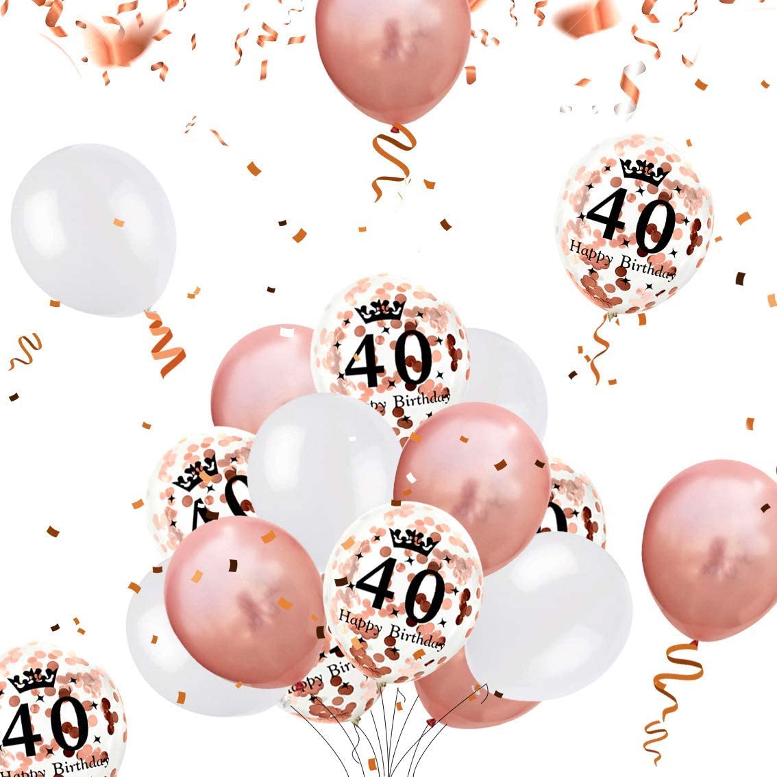 iZoeL 40th Rose Gold Birthday Party Decoration Happy Birthday Banner Helium Number 40 XXL 2 Rose Gold Fringe Curtain Latex Confetti Balloon Table Confetti Girl Women Anniversary
