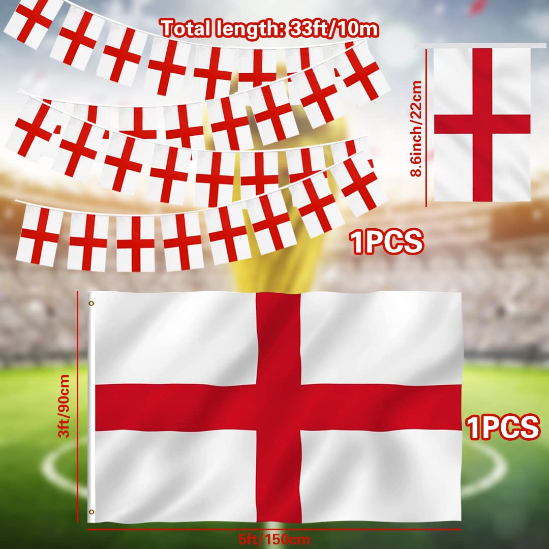 iZoeL World Cup Decorations 2022, England Flag 5ft x 3ft England Bunting Banner 10M for World Cup Football 2022 Indoor Outdoor Decorations- House Garden School Restaurant Bar Football Match