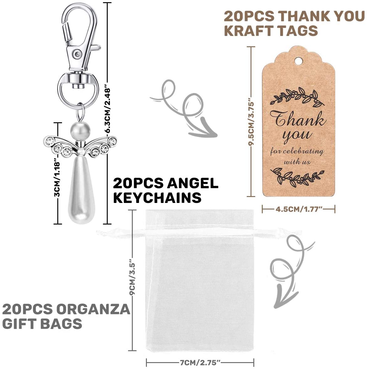 iZoeL Thank You Gift Angel Keychains Wedding Favors Guardian Angel Guest Return Gifts for Christening Baby Shower Birthday Giveaway -Thank You to Carers NHS Staff Nurse Doctor Teacher Gifts - 20pcs