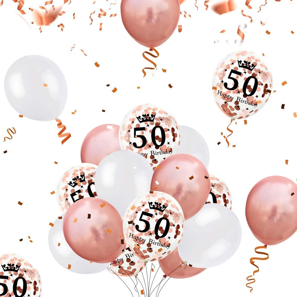 iZoeL 50th Rose Gold Birthday Party Decoration Happy Birthday Banner Helium Number 50 XXL, 2 Rose Gold Fringe Curtain Latex Confetti Balloon Table Confetti Girl Women Anniversary