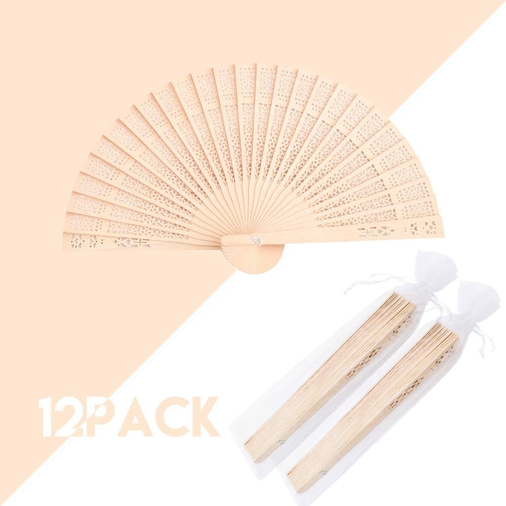 iZoeL Wooden Folding Fans Handheld Folding Fans 12pcs Beige Bamboo Fan Women's Hand Held Holding Fans for Wedding Birthday Party Decoration Walls Idea Gifts Dancing Prop Party Favor