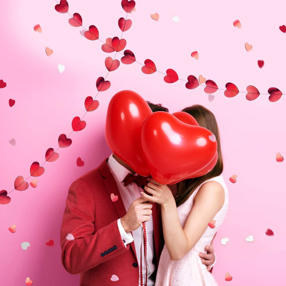 iZoeL Valentines Decorations, Valentine Red Hearts Garland 2m, Paper Heart Confetti 5000pcs, for valentines day decorations Wedding Anniversary Engagement Party (Red)