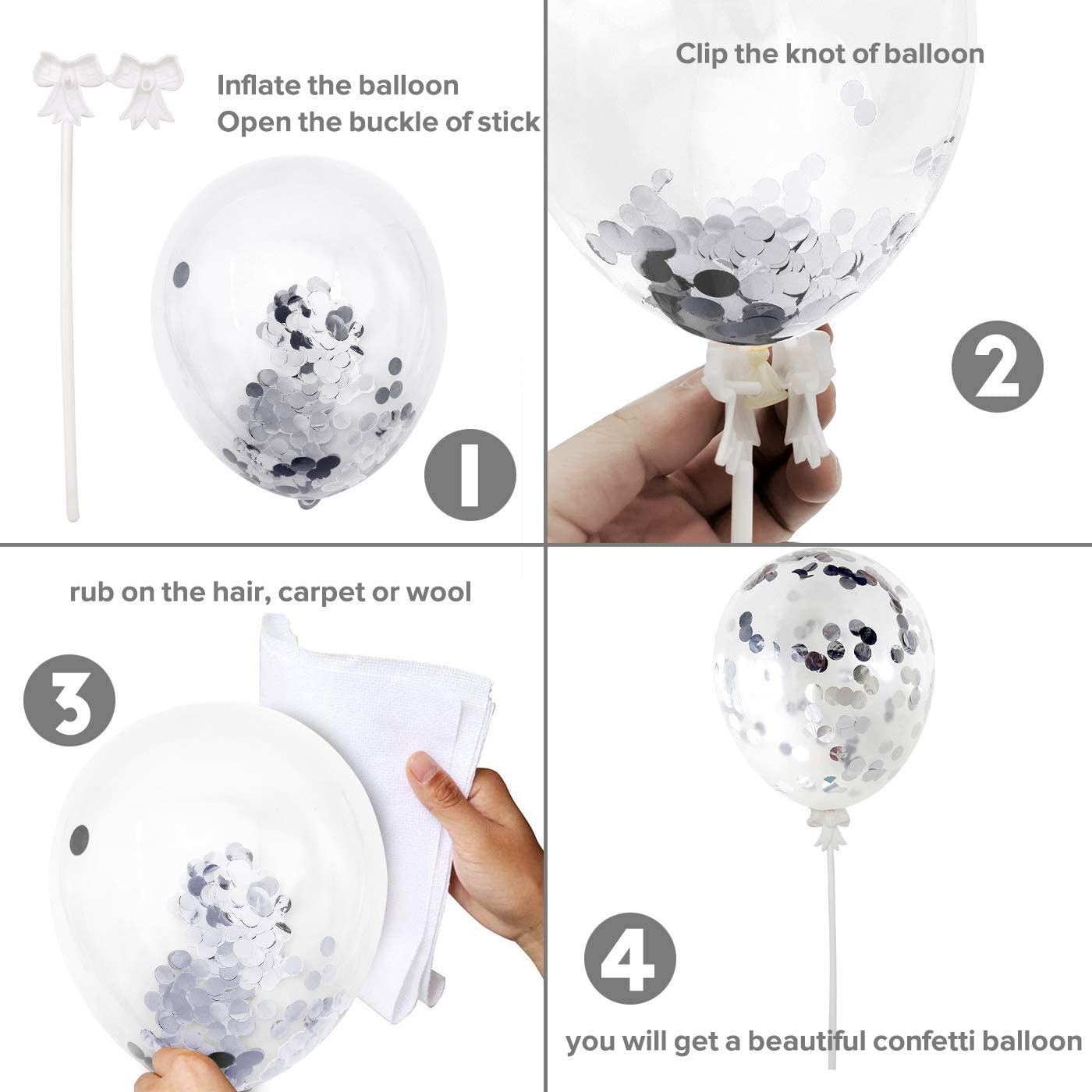 iZoeL Sliver Cake Decoration Confetti Balloon Cake Topper Sliver Happy Birthday Cake Topper Stars Heart Cupcake Topper for Women Man Boys Girls (silver)