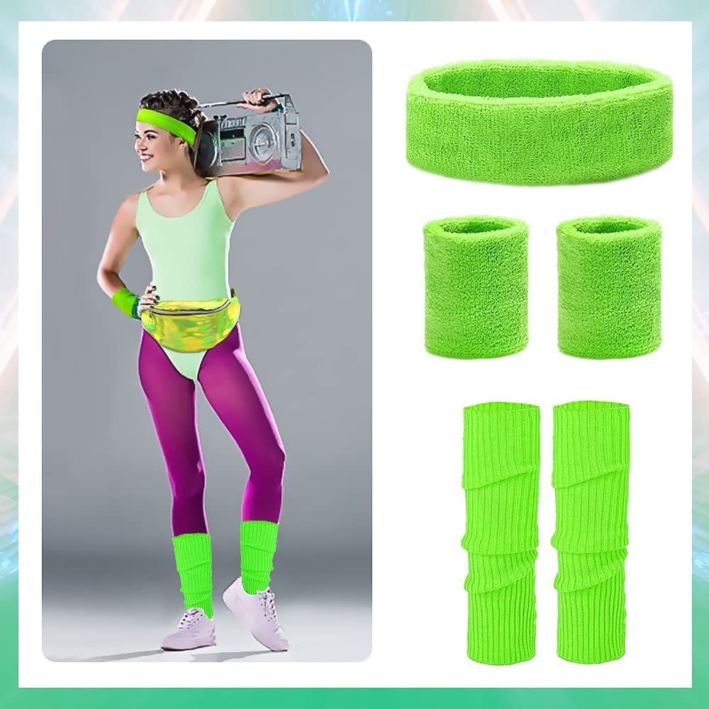 iZoeL 80s Fancy Dress for Women 80s Accessories Halloween Costumes for Kids 80s Outfits for Girls - Waist Packs Headband Wristbands Leg Warmers - Neon 80s Fun Run Teams